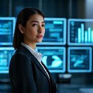 Illustration or photo representing a data analyst working with screens